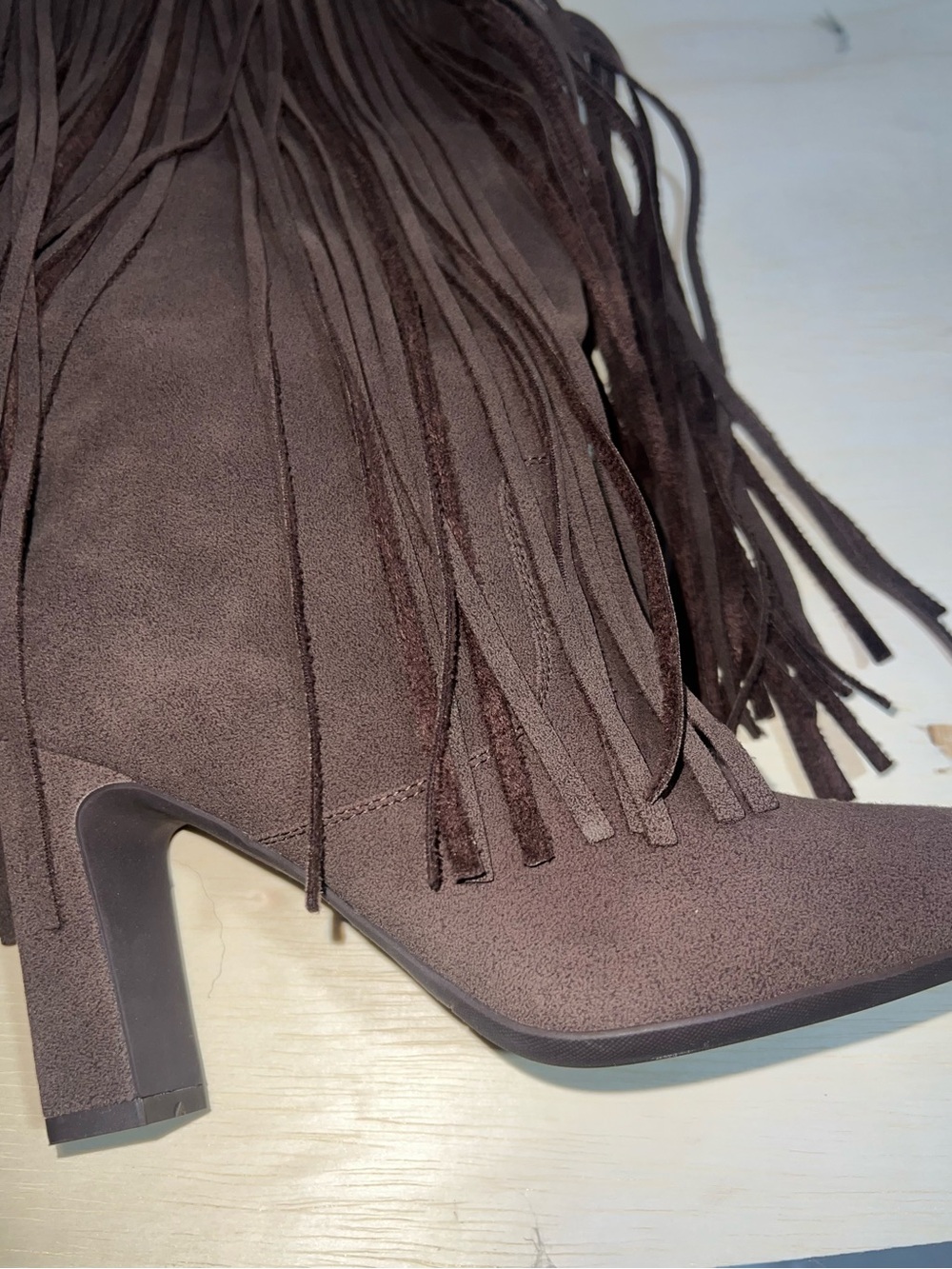 Fringe Suede High Heel Ankle Boot - Brown